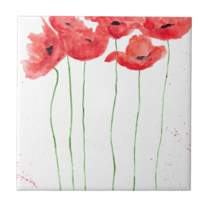 Rustique chic rouge Poppies fleurs carreaux cérami