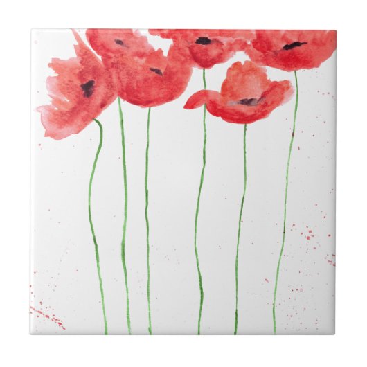 Rustique chic rouge Poppies fleurs carreaux cérami (Devant)