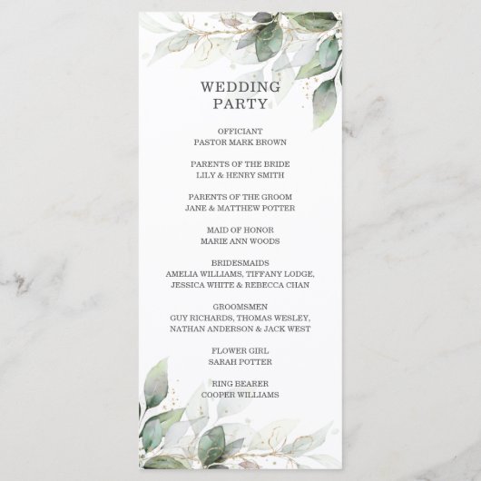 Rustique Chic Sage Green Programme de mariage d'or (Dos)