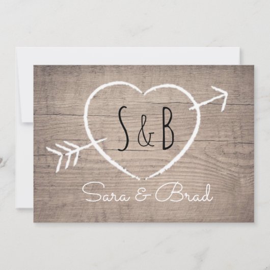 Rustique Coeur en bois Élégant Mariage Invitation (Devant)