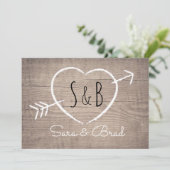 Rustique Coeur en bois Élégant Mariage Invitation (Debout devant)