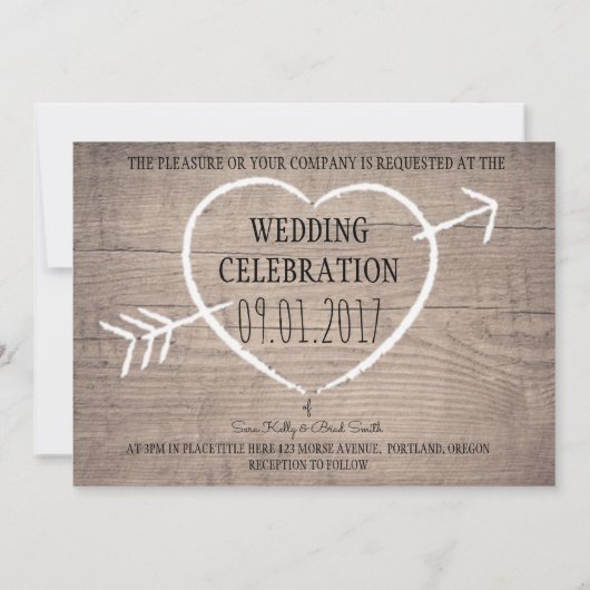 Rustique Coeur en bois Élégant Mariage Invitation (Dos)