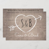 Rustique Coeur en bois Élégant Mariage Invitation (Devant / Derrière)