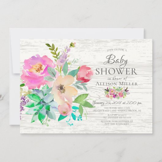 Rustique coloré Floral BÉBÉ Douche Invitations (Devant)