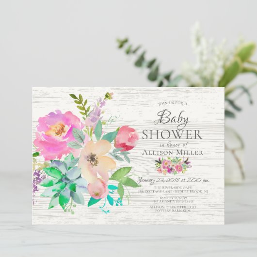 Rustique coloré Floral BÉBÉ Douche Invitations (Debout devant)