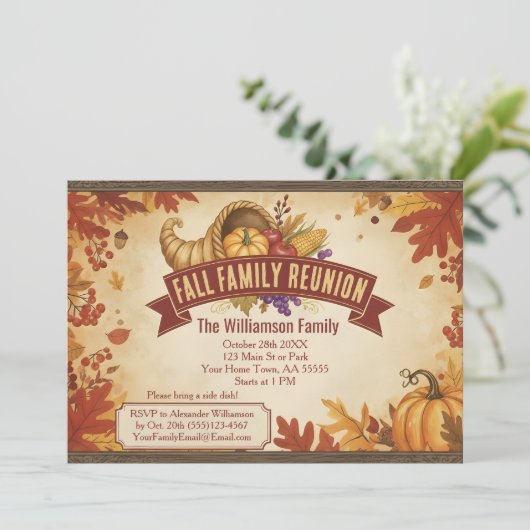Rustique Cornucopia Fall Reunion Invitation (Debout devant)