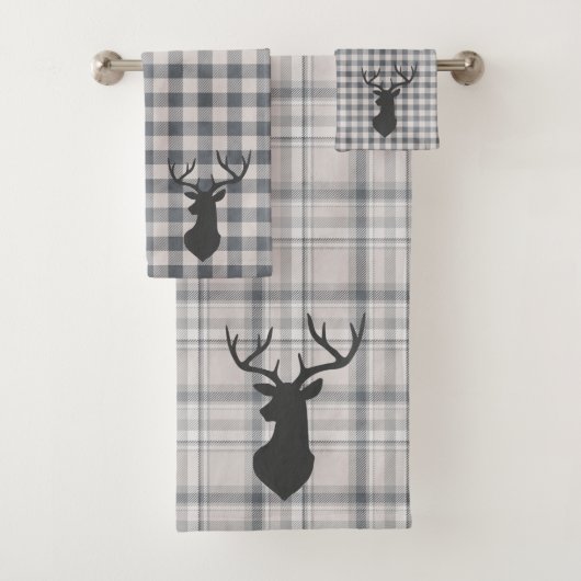 Rustique Cosy Farmhouse Plaid Buck Silhouette Bain (En situation)
