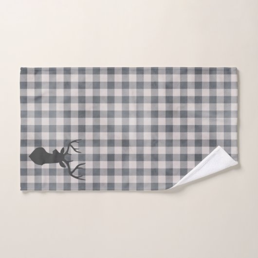 Rustique Cosy Farmhouse Plaid Buck Silhouette Bain (Serviette à main)