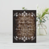 Rustique Damask Wood Flourish Wedding Invitations (Debout devant)