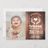 Rustique Deer Antlers Barne Faire-part de naissanc (Devant)