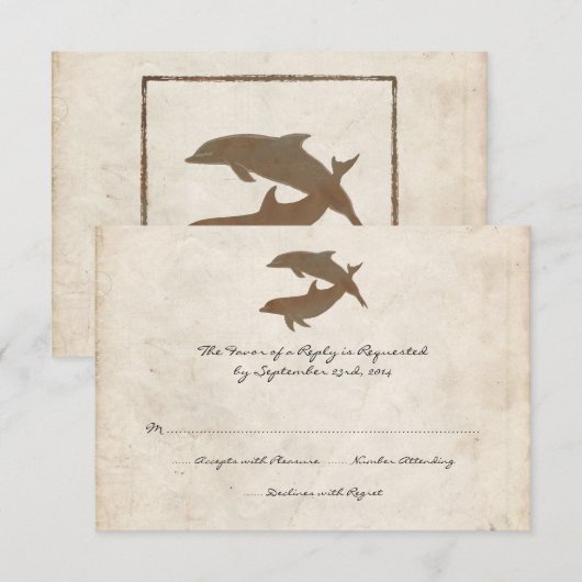 Rustique Dolphins Plage Mariage Invitation RSVP ca (Devant / Derrière)