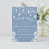 Rustique Dusty Blue Lumières Mariage carte RSVP (Debout devant)