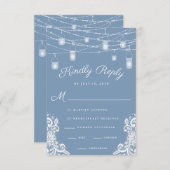 Rustique Dusty Blue Lumières Mariage carte RSVP (Devant / Derrière)
