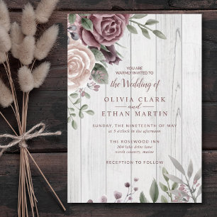 Rustique Dusty Rose Floral Bouquet Bois Invitation
