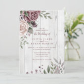 Rustique Dusty Rose Floral Bouquet Bois Invitation (Debout devant)