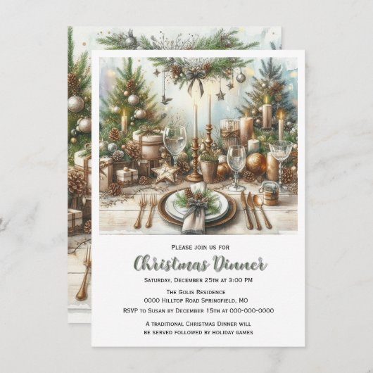 Rustique élégant dîner de Noël Invitation (Devant / Derrière)