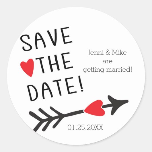 Rustique ENREGISTRER LA DATE Coeur Flèche Stickers (Devant)