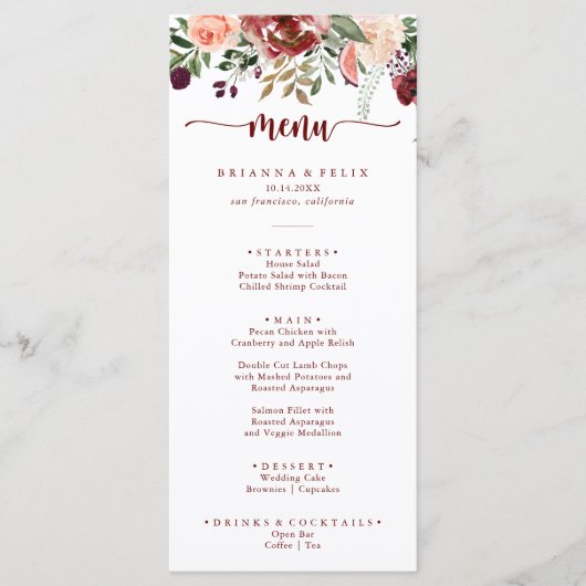 Rustique Été Floral Calligraphie Menu Dîner (Devant)