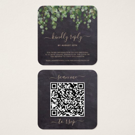 Rustique Eucalyptus Botanique Mariage QR Code RSVP (Devant & derrière)