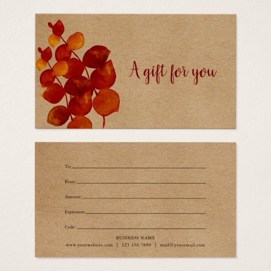 Rustique Eucalyptus Feuille certificat cadeau (Devant & derrière)