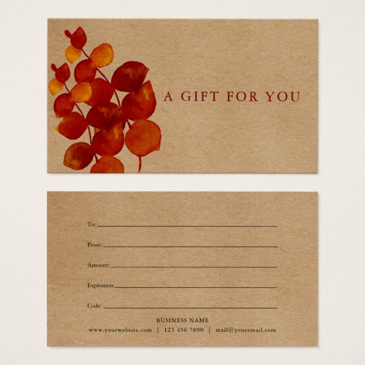 Rustique Eucalyptus Feuille certificat cadeau (Devant & derrière)