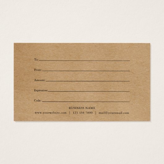 Rustique Eucalyptus Feuille certificat cadeau (Dos)