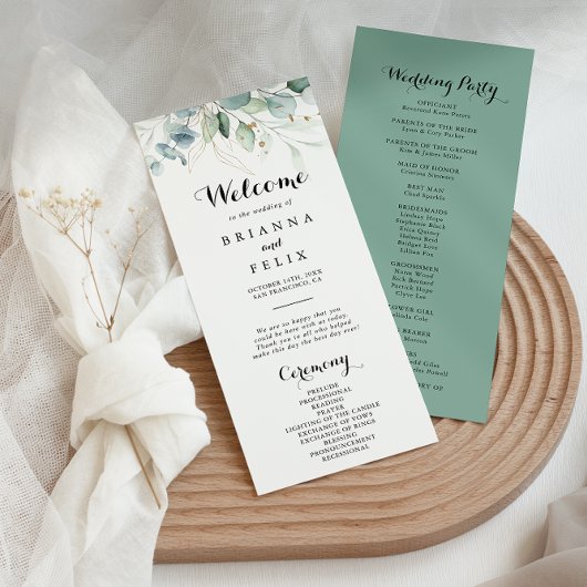 Rustique Eucalyptus Gold Floral Wedding Programme