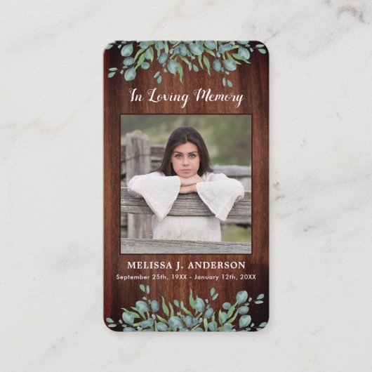 Rustique Eucalyptus Memorial - Carte de prière Fun (Devant)