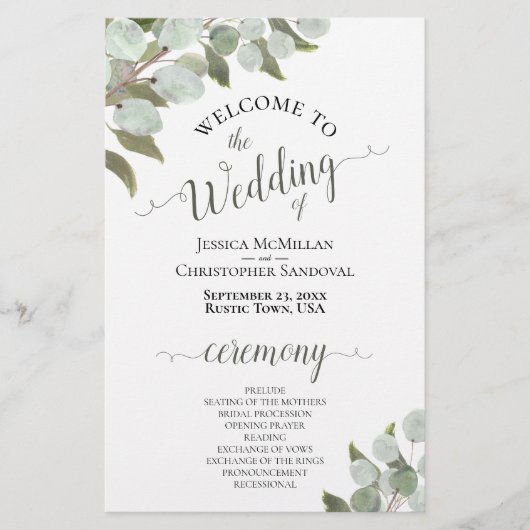 Rustique Eucalyptus Vert Programme de mariage budg (Devant)