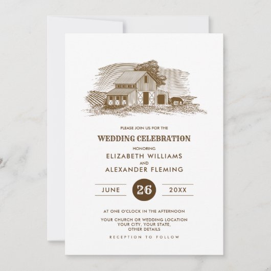 rustique | Ferme | Invitations de mariage en bois (Devant)