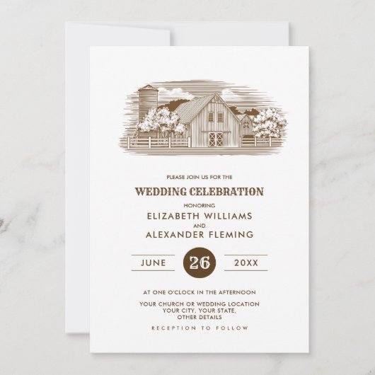 rustique | Ferme | Invitations de mariage en bois  (Devant)