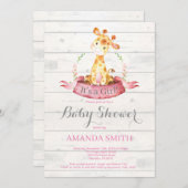 Rustique fille Giraffe Baby shower Invitation rose (Devant / Derrière)