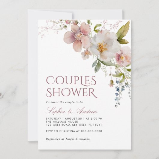 Rustique Fleur sauvage Couples Douche Invitation (Devant)