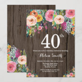Rustique Floral 40e anniversaire Invitation (Devant / Derrière)