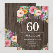 Rustique Floral 60e anniversaire Invitation (Devant / Derrière)