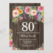 Rustique Floral 80e anniversaire Invitation (Devant / Derrière)