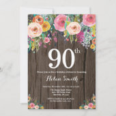 Rustique Floral 90e anniversaire Invitation (Devant)