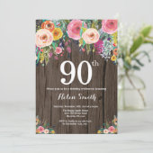Rustique Floral 90e anniversaire Invitation (Debout devant)