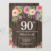 Rustique Floral 90e anniversaire Invitation (Devant / Derrière)