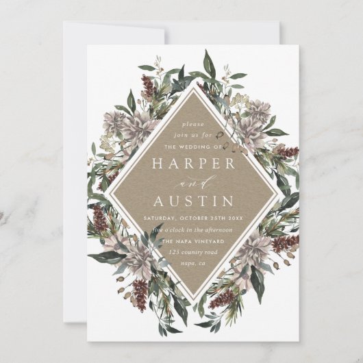 Rustique Floral Automne Mariage hiver Invitation (Devant)