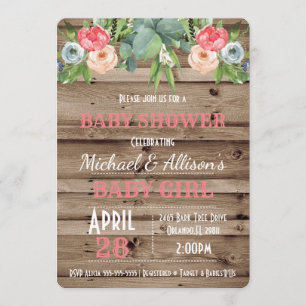 Rustique Floral Baby Girl Baby shower Invitation