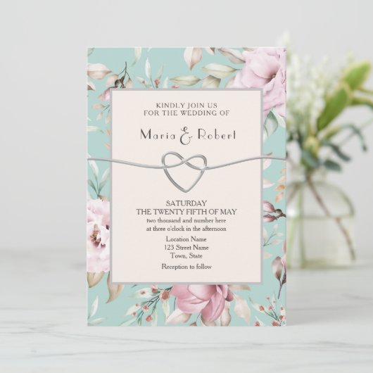 Rustique Floral Blush Faire-part de mariage rose (Debout devant)