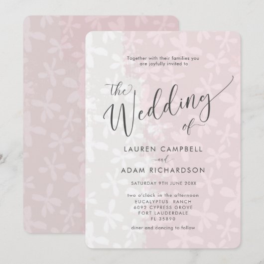 Rustique Floral Blush Faire-part de mariage rose (Devant / Derrière)