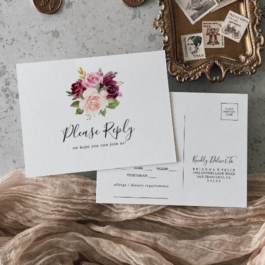 Rustique Floral Botanique Menu Choix Carte Postale