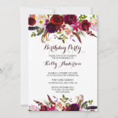 Rustique Floral Bourgogne Anniversaire Invitation (Devant)