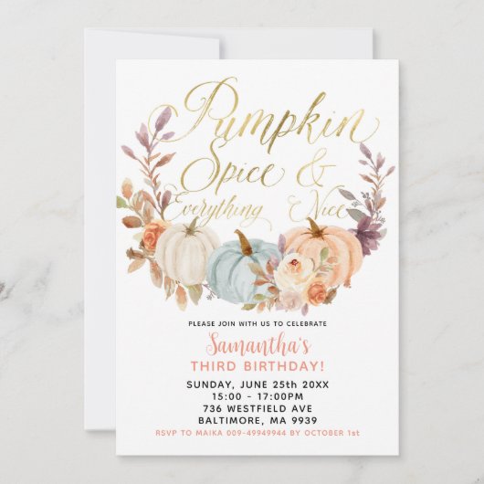 Rustique Floral Citrouille Invitation d'anniversai (Devant)