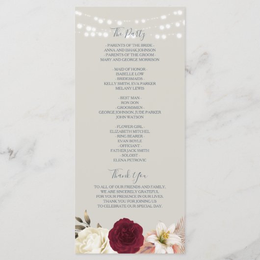 Rustique Floral Dusty Blue Wedding Programme (Dos)