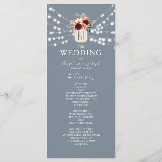 Rustique Floral Dusty Blue Wedding Programme (Devant)