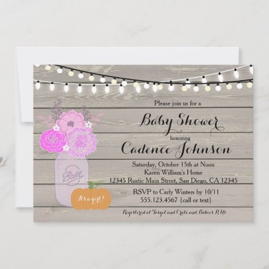 Rustique Floral Girl Purple Baby shower Invitation (Devant)