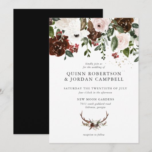 Rustique Floral | Invitation de mariage bohème bot (Devant / Derrière)